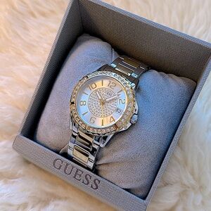 Guess women’s watch silver and gold, rhinestone face